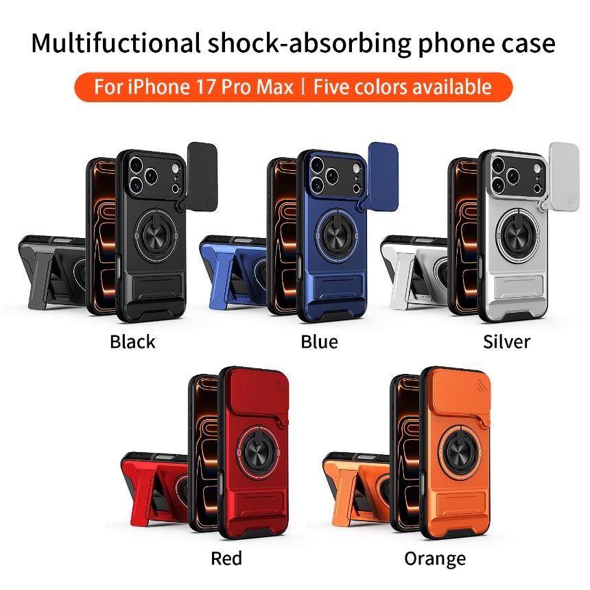 เกราะสําหรับiPhone 17 Pro Maxกรณีกันกระแทกสไลด์เลนส์ProtectorสําหรับiPhone 17 Proกรณีพร้อมแหวน