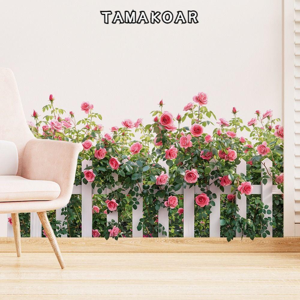 ทามาโย สติ๊กเกอร์ติดผนังดอกไม้แบบมีกาวในตัว ตกแต่งผนังหลากสี ดีไซน์รั้วสร้างสรรค์