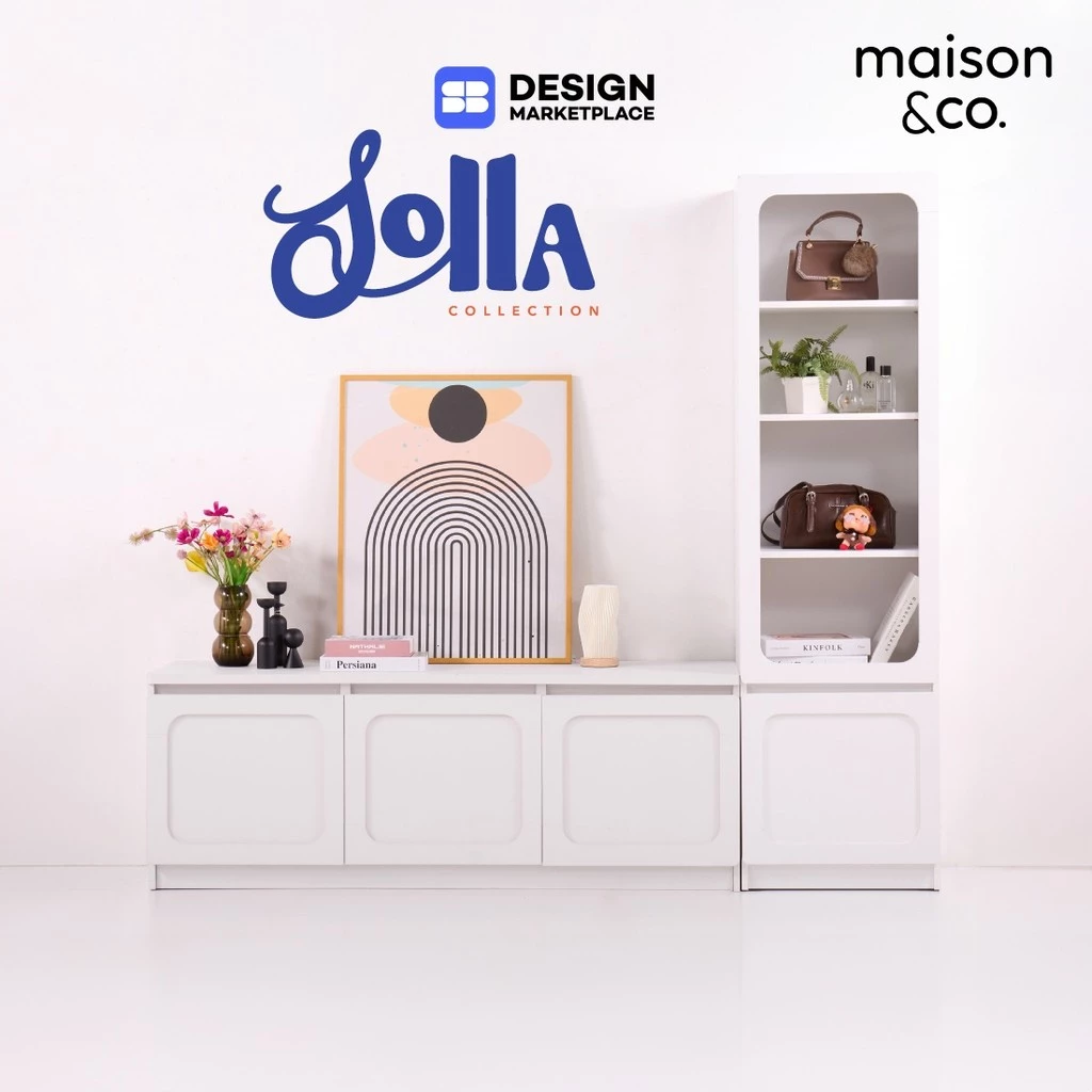 SB Design Square ชุดตู้วางทีวี พร้อมตู้สูง ขนาด 200 ซม. รุ่น Solla สีขาว แบรนด์ MAISON&CO.
