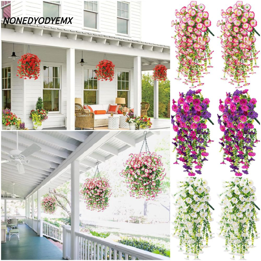 NONDYOMX เถาผักบุ้งเหมือนจริง, อุปกรณ์ DIY ดอกไม้ประดิษฐ์, ดอกไม้ปลอมคุณภาพสูงหลากสีสีเขียวใบจําลองใบยูคาลิปตัสตกแต่งบ้าน