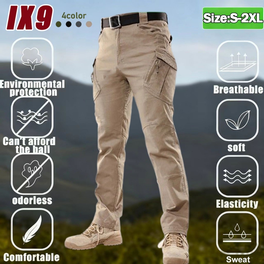IX9 Tactical Cargo Pants Men Waterproof Wear Resistant Pants Multi Pockets Climbing Trekking Casual