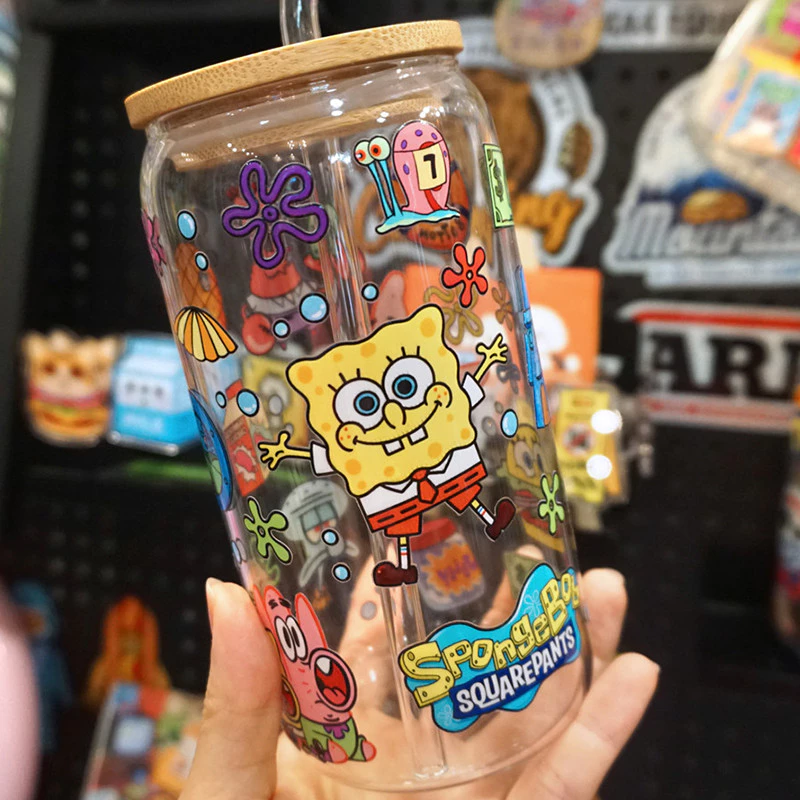 SpongeBob UV DTF สติ๊กเกอร์กันน้ํา Transfer Decal พร้อมพื้นผิวเหมือนคริสตัลเคลือบเงา