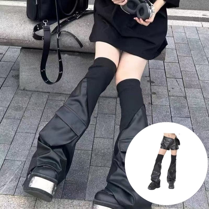 Young 2000S Techwear Leg Gaiters Multi Pocket Design Over Boot หรือรองเท้า Cool Fashion