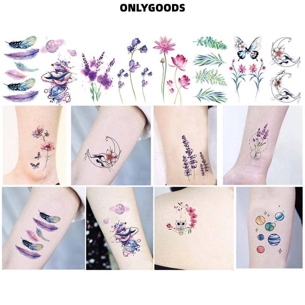 Only สติกเกอร์รอยสักร่างกาย เซ็กซี่ กันน้ํา ลายผีเสื้อ ดอกกุหลาบ สีดํา