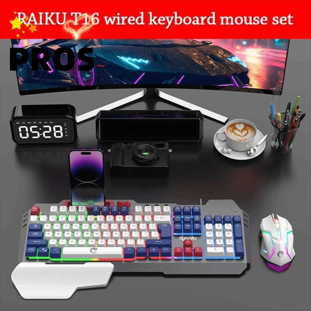 แป้นพิมพ์ PROS RAIKU T16, ชุดเมาส์คีย์บอร์ดแสงเชื่อมต่อ USB, สํานักงานคีย์บอร์ดเชิงกลสําหรับเล่นเกมส