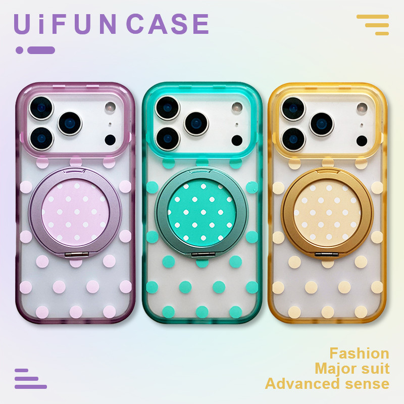 คลาสสิกสีทึบลายจุดพับขาตั้งเคสโทรศัพท์เข้ากันได้สําหรับ ไอโฟน 17 16 15 14 มือโปร สูงสุด 13 ล้าง มีน้ําค้างแข็ง ปกหลังอะคริลิป้องกันการหล่นฮาร์ดกร