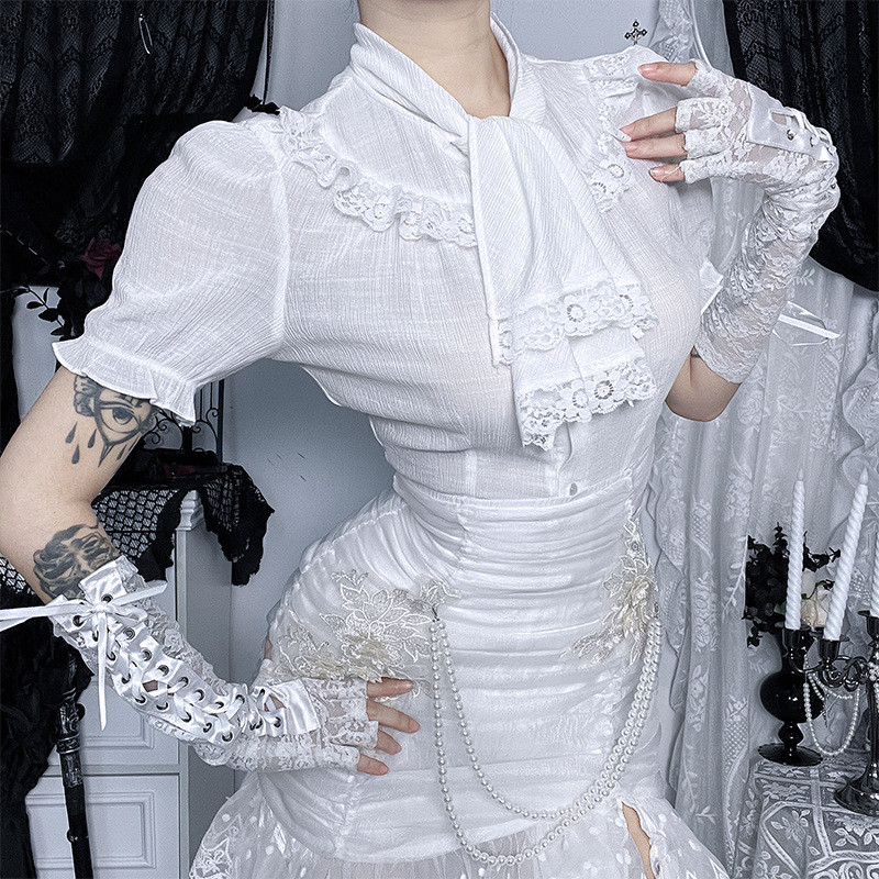 Dark Girl Retro Shirt Top Gothic White Slim-fit Shirt