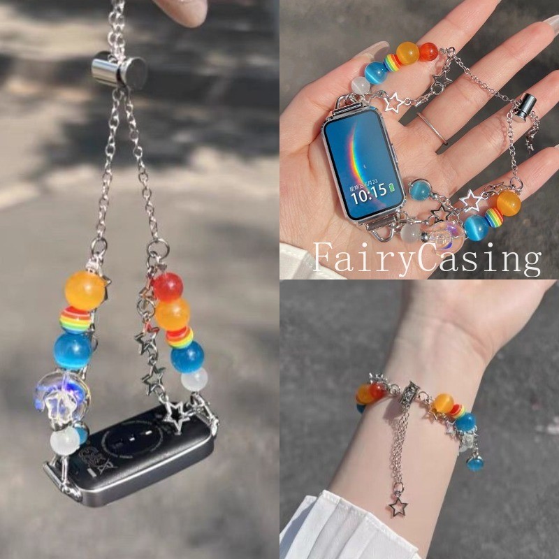 ลูกปัด Dopamine ฤดูร้อนเหมาะสําหรับสายรัด Huawei Watch Fit3 Fit4 และ Huawei Band 11 Pro 8 9 10NFC Handmade Straps