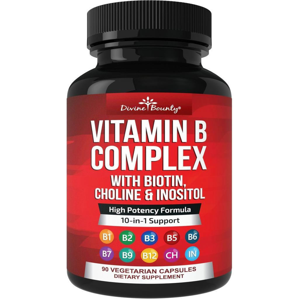 DivineBountySuperBComplexVitamins-All Vitamins B รวม B12,B1,B2,B3,B5,B6,B7,B9,Folic Acid-Vitamin B-H