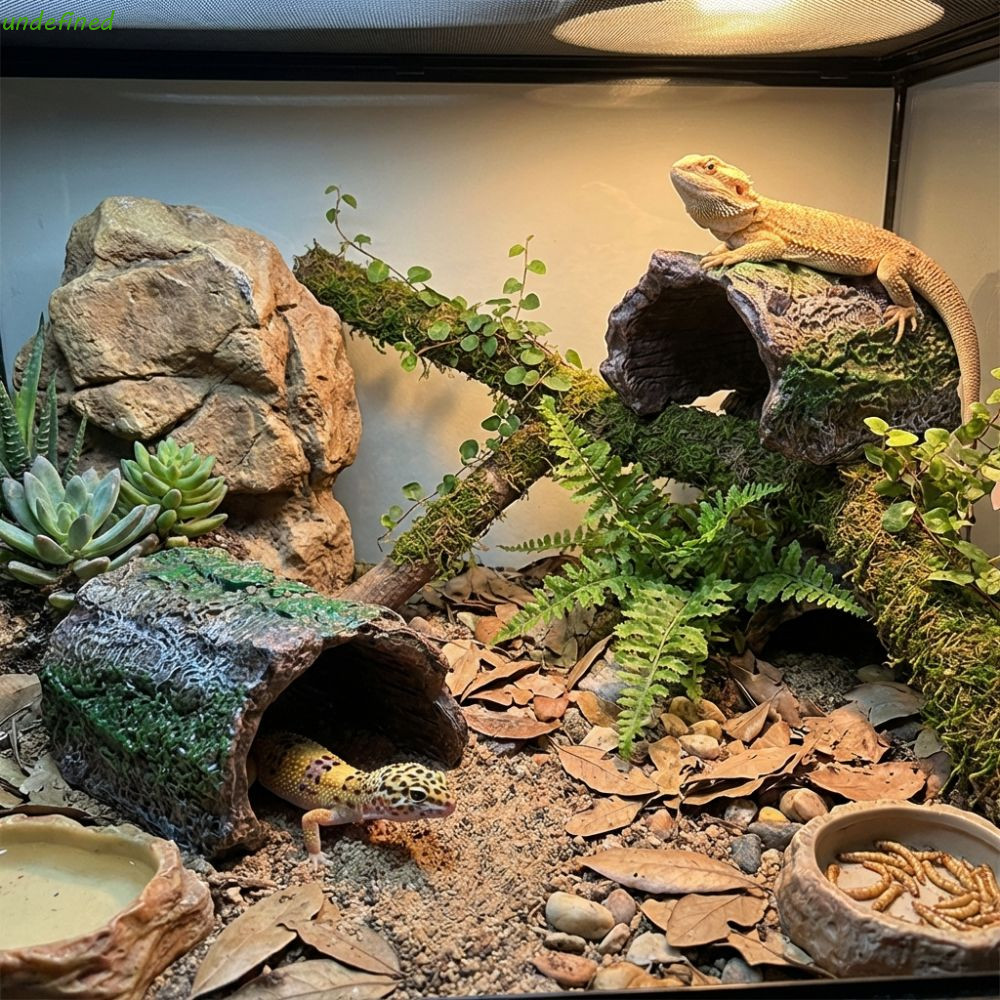 JARREDIW สัตว์เลื้อยคลาน Hideout, จําลอง Hollow Tree Hole Shelter, Multi-functional PVC Escape Cave Bark Texture Lizard Hideaway Shelter ถังปลาภูมิทัศน์