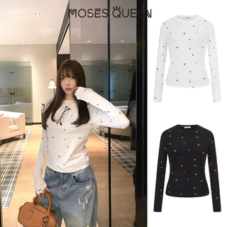 MOSESQUEEN มอสเนสควีนแขนยาวสำหรับผู้หญิง ลายพิมพ์สีสันสดใส จากผ้าฝ้ายที่ดูดซับเหงื่อและระบายอากาศได้ดี #63510