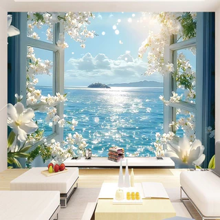 Healing Style Pastoral Window Scenery Tapestry 3D Extension Feeling Garden พื้นหลังผ้า B & B/Live Room Check-in พื้นหลังสาวหัวใจตกแต่งห้องนอน Tapestry [YT]