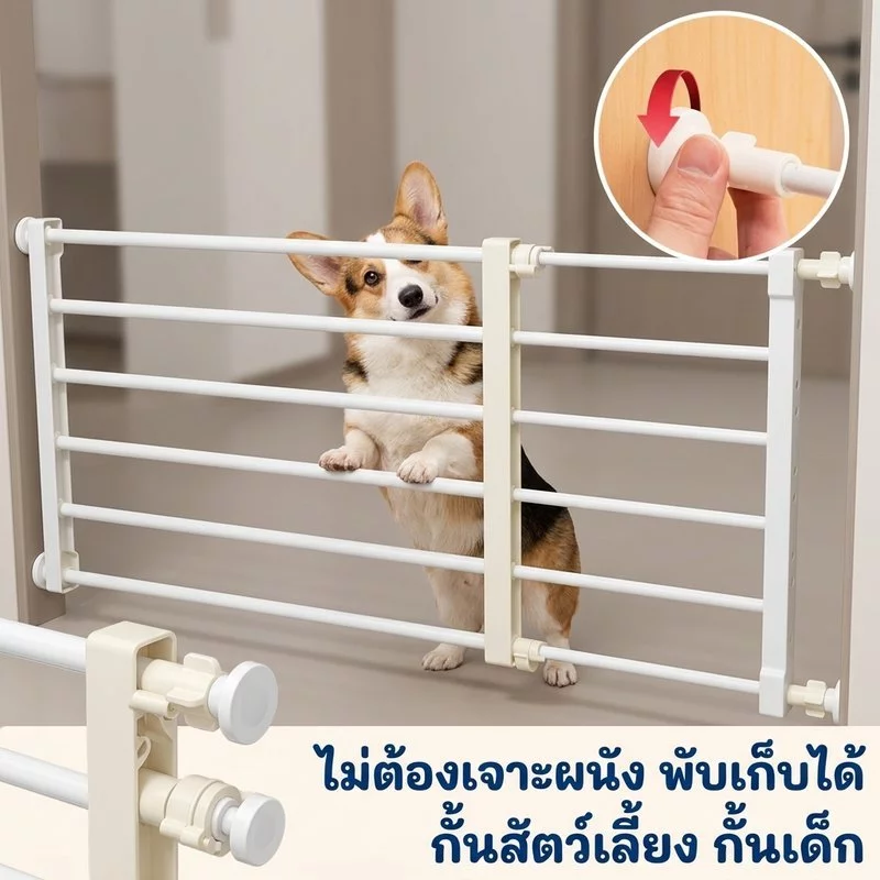 รั้วสัตว์เลี้ยง ที่กั้นเด็ก กั้นบันได ไม่ต้องเจาะผนัง พลาสติก ABS หนา ซิลิโคนนุ่ม เสถียรทนทาน
