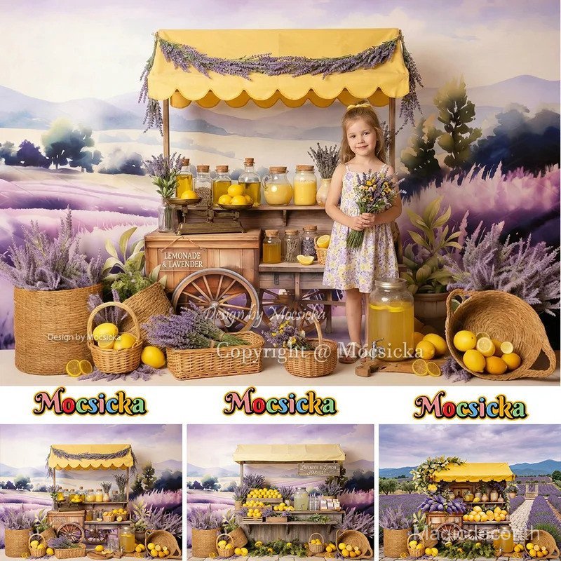 เค้กวันเกิดเด็ก Smash ฉากหลังการถ่ายภาพ Rustic Lemonade Stand พื้นหลังสนามลาเวนเดอร์ Baby Shower Pho