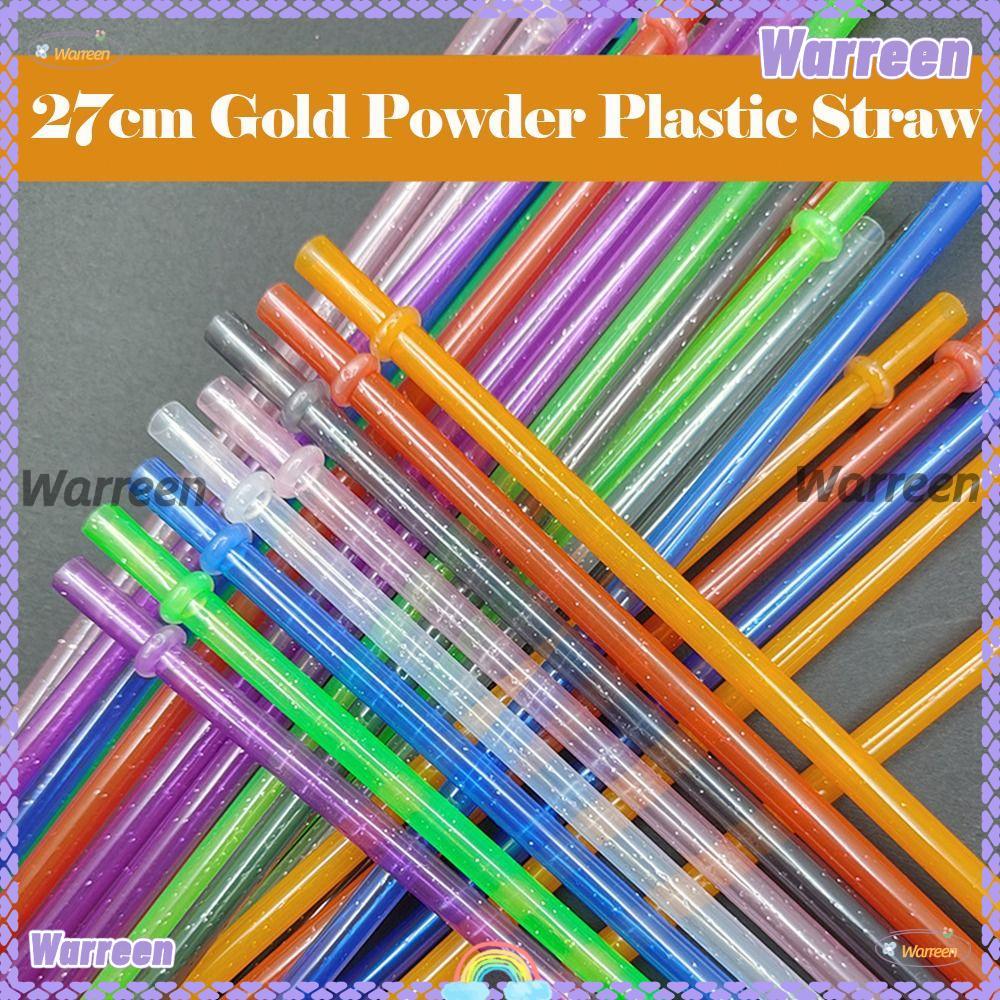 WARREEN 1PC Glitter Straw, รถ Travel Cup Straw แบบพกพาผงทองหลอดพลาสติก, นํากลับมาใช้ใหม่ด้วยแปรงทําค