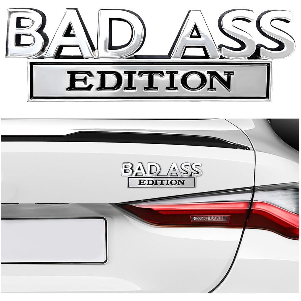 รถ Bad Ass Edition Emblem, 3D ยกตลก Bad Ass Edition สติกเกอร์โลหะ Fender Badge Decal, Self-Adhesive Bad Ass Tailgate Hood Auto Body Decor, ภายนอกรถอุปกรณ์เสริม (เงิน &