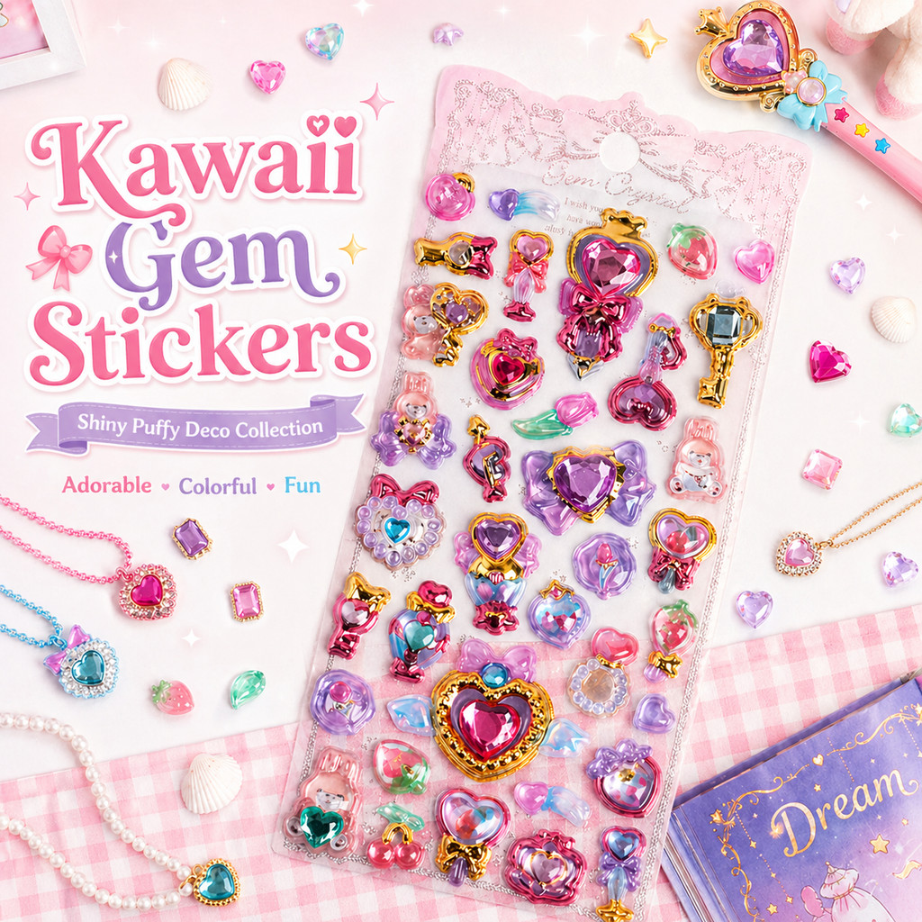 STARX สติ๊กเกอร์อีพ็อกซี่คริสตัลอัญมณีเงา | สติ๊กเกอร์ 3D สาววิเศษ Kawaii | ลายยูนิคอร์น&หัวใจน่ารัก | สติกเกอร์ตกแต่งสําหรับเด็กผู้หญิงงานฝีมือ ทําเอง ของขวัญ