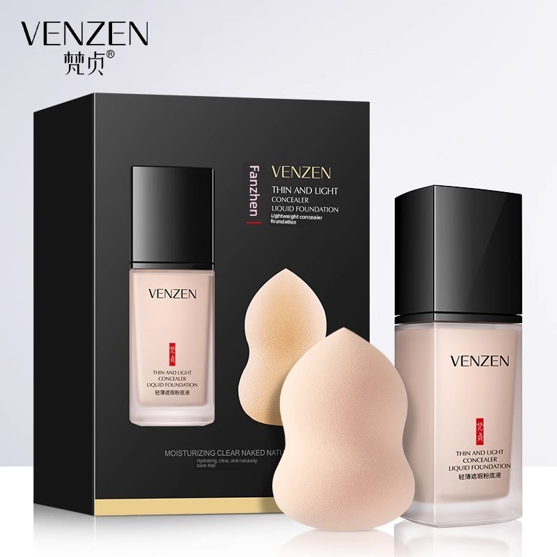 cushion รองพื้น Venzen venzen คอนซีลเลอร์น้ําหนักเบา Liquid Foundation คอนซีลเลอร์บีบีครีมควบคุมความ