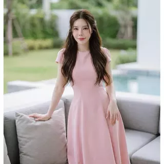 D901 เดรสคอกลมแขนครึ่งวงกลม มีกระเป๋าล้วง ไซส์ S-3XL ความยาว 40 นิ้ว