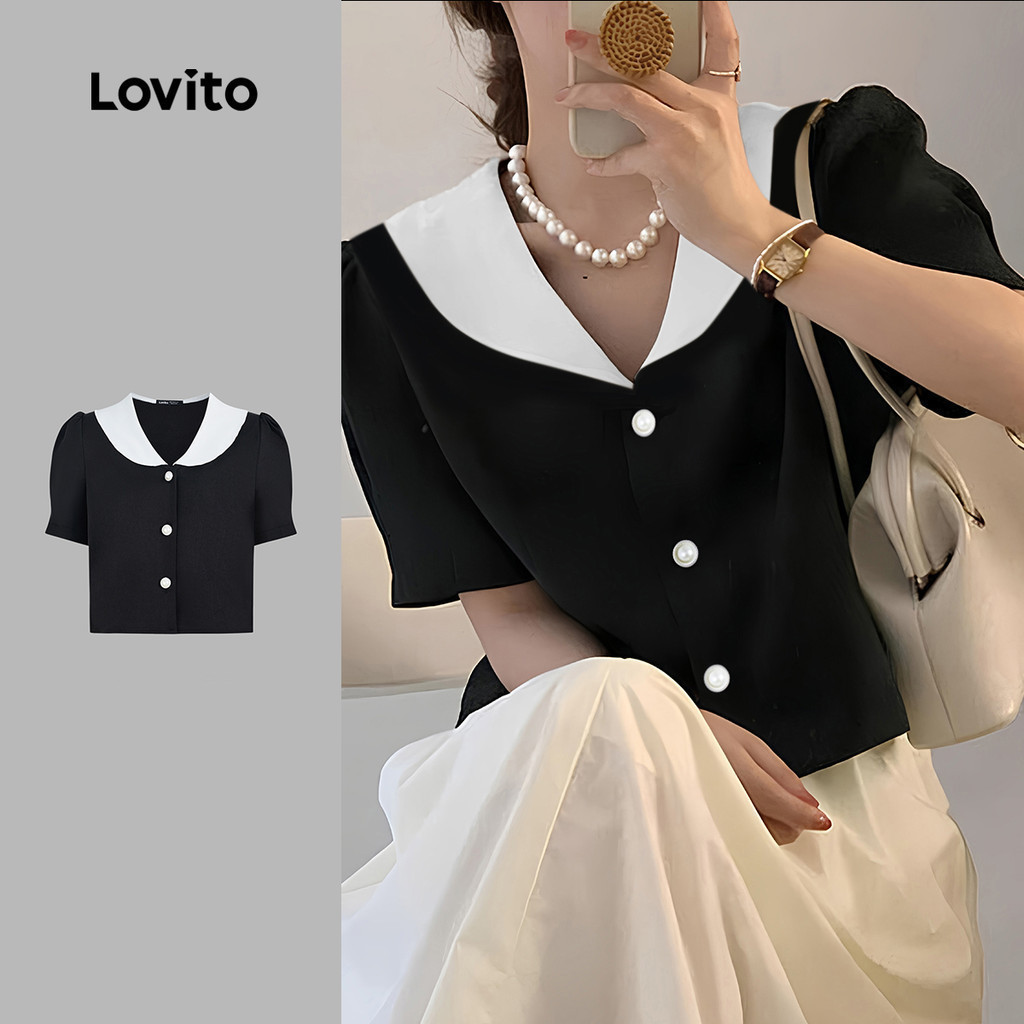 Lovito เสื้อเบลาส์เย็บผ้าด้านหน้ากระดุมธรรมดาแบบลําลองสําหรับผู้หญิง L131LD1204 ราคา ถูกที่สุด ดีลบีเคเค รูปภาพหลัก