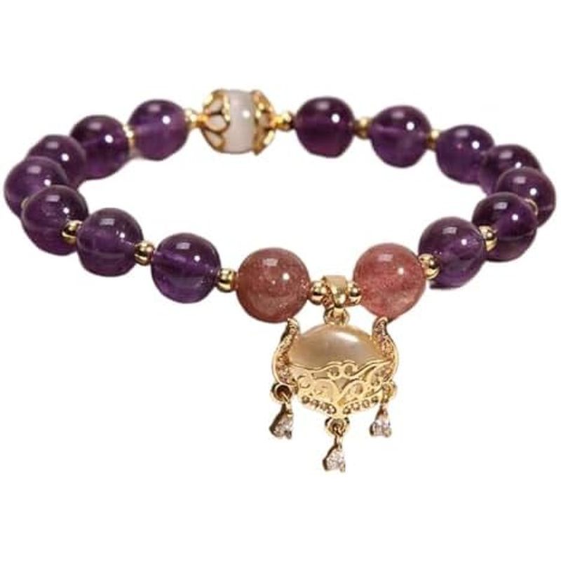 天然紫水晶 friendship bracelets 手链女士精致锆石爱心吊坠珠 charm bracelet 手串礼物手环饰品 charm bracelet 手串紫水晶金长
