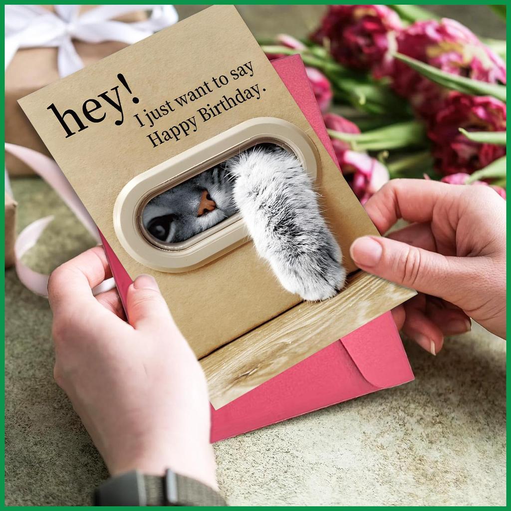 Happy Birthday Cat Card Cat Paw Humorous Keepsake Funny Happy Birthday Card with Envelope for Friend