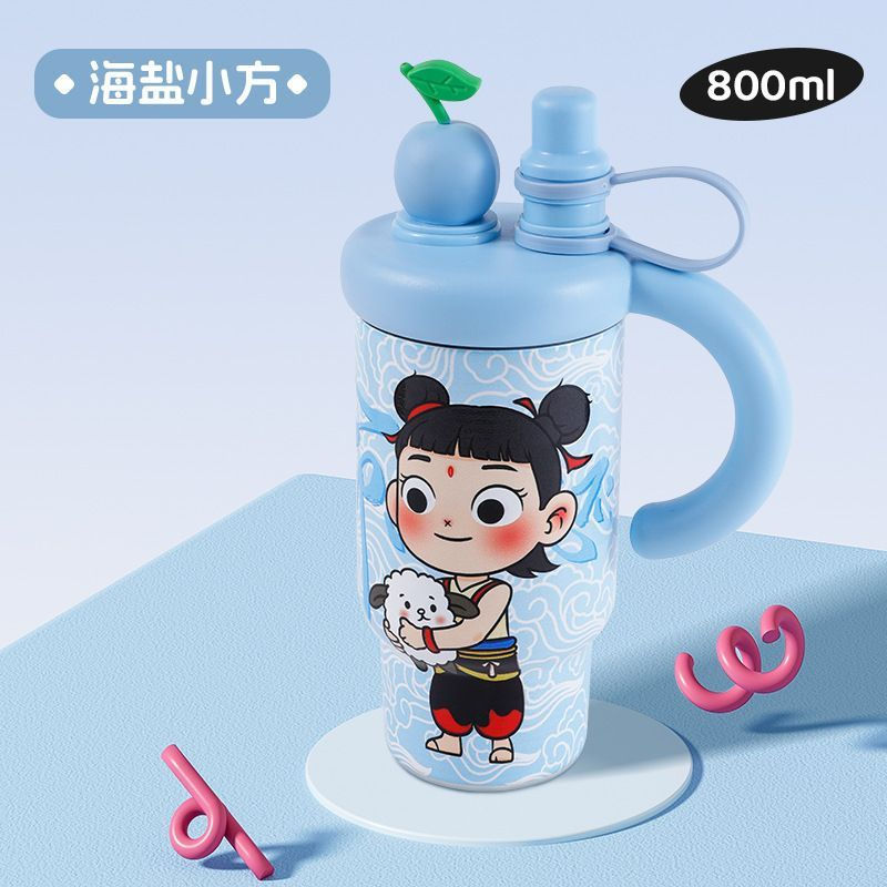 JUA Cartoon dual-drink ice cup for sports with continuous insulation6-8H304New stainless steel porta