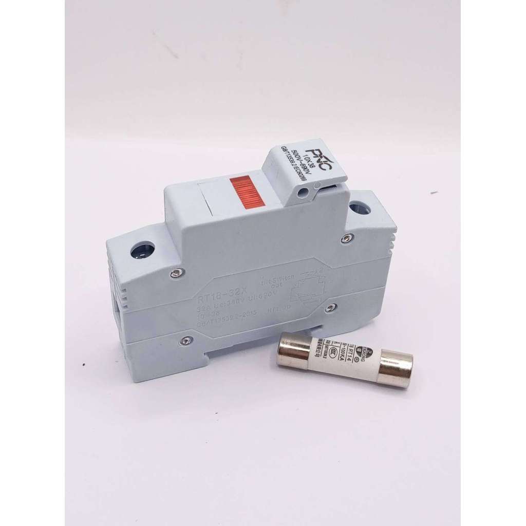 มือ1ทุกชิ้น ฐานฟิวส์ (Fuse Holder) AC 10x38 เกาะราง ตลับฟิวส์ ฟิวส์ AC (RT18-32X 1P) แถมฟิวส์ เลือกแอมได้
