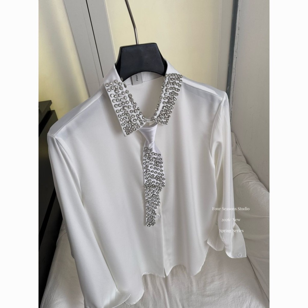 Dahong 99398 เสื้อเบลาส์สำหรับผู้หญิง สไตล์เกาหลี เสื้อเชิ้ตแขนยาว ผ้าซาติน ทรงหลวม คอปก เนื้อผ้าดีลื่นใส่สบาย