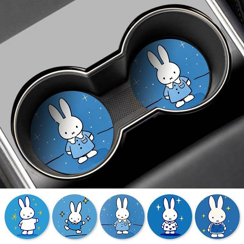 Blue Miffy Rabbit Car Coaster Car Good Product Creative Water Cup Mat Car Interior Ornaments Non-Slip Storage Pad Universal 5AmD