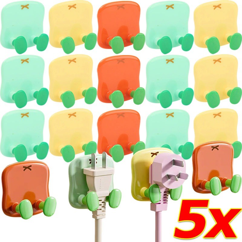 สีแห่งโดพามีน ที่เก็บปลั๊กไฟ / ตะขอแขวนผนังแบบกาวติดแน่น สำหรับห้องครัวและห้องน้ำ / ตะขอแขวนอเนกประสงค์สำหรับแขวนผ้าและกุญแจ 1/3/5ชิ้น
