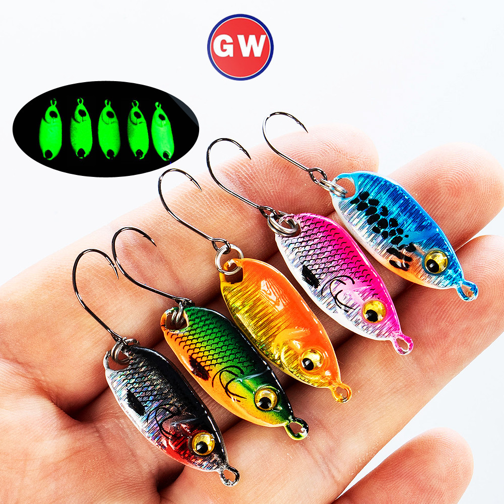 Micro Spoon Fast Sinking เลื่อม Spinner เหยื่อ 3g 5.5g Glow in the Dark Casting Lure สําหรับน้ําจืด