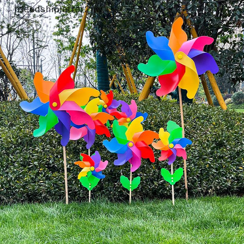 (แฟน) 1 ชิ้น 14/18/24/32 ซม.เสาไม้ Seven Leaf สีสัน DIY Windmill Garden Yard Party กลางแจ้ง Wind Spinner เครื่องประดับของเล่นเด็ก (TH)