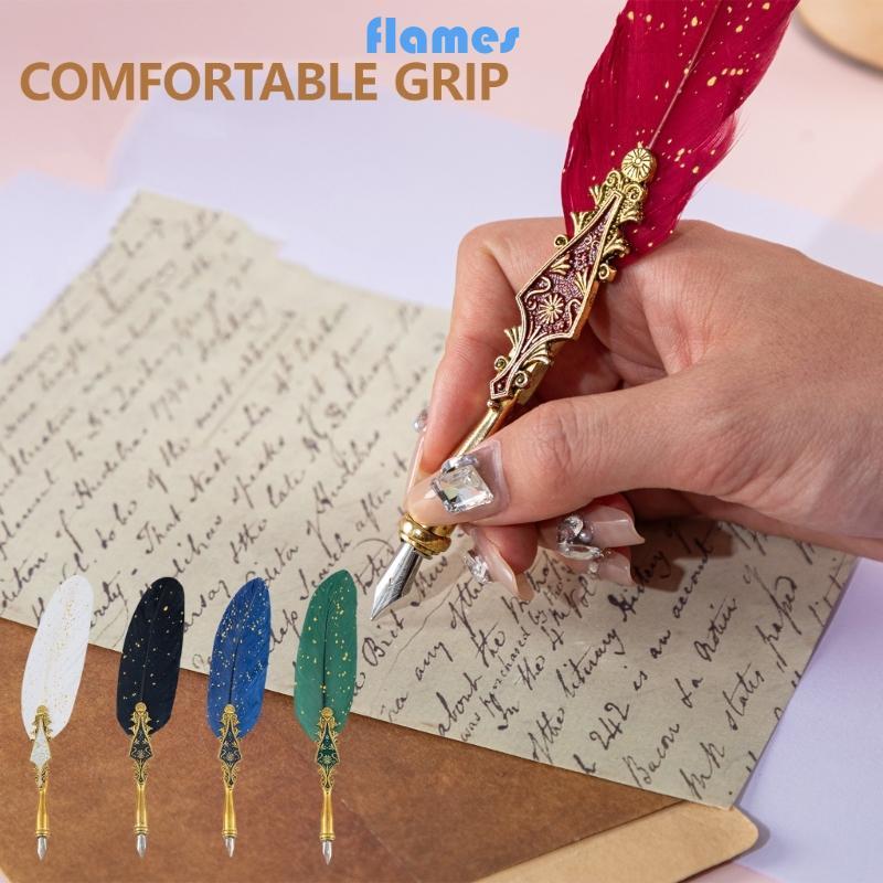 FL Vintage Dip ชุดปากกา 5 เคล็ดลับเปลี่ยนได้โบราณ Quill ปากกาประดิษฐ์ตัวอักษร Quill Dip ปากกาสําหรับ