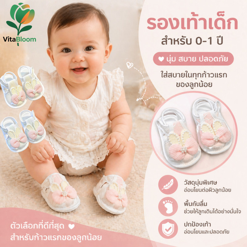 รองเท้าเด็กหัดเดิน ผู้เดินคนแรก สำหรับเด็กทารก 0-1 ขวบ นุ่มใส่สบาย พร้อมหูกระต่ายโบว์น่ารัก กันลื่น ผ้าคอตตอนคุณภาพดี