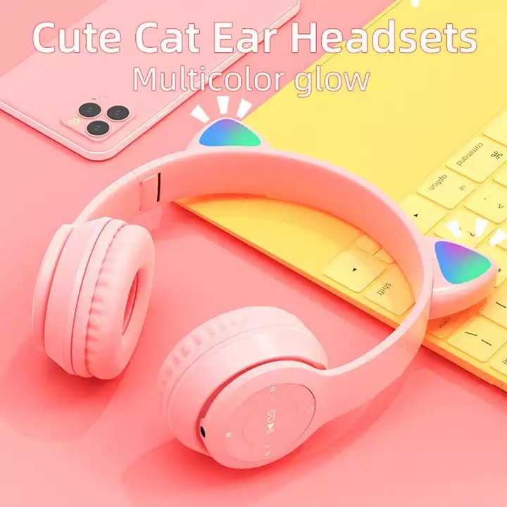 หูฟังบลูทูธ P47M ไร้สาย หูฟังเกมส์มิ้ง  หูฟังหูแมว Bluetooth Wireless Headphone แบบครอบหูมีไมค์ในตัว