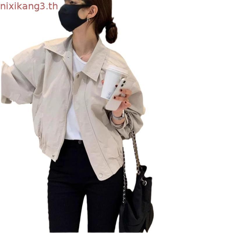 (Trendy2)  เสื้อโค้ทลําลองเสื้อกันลม/เสื้อโค้ทซิปกระดุมกันน้ําสําหรับผู้หญิง LNA34140 (แอปริคอท)