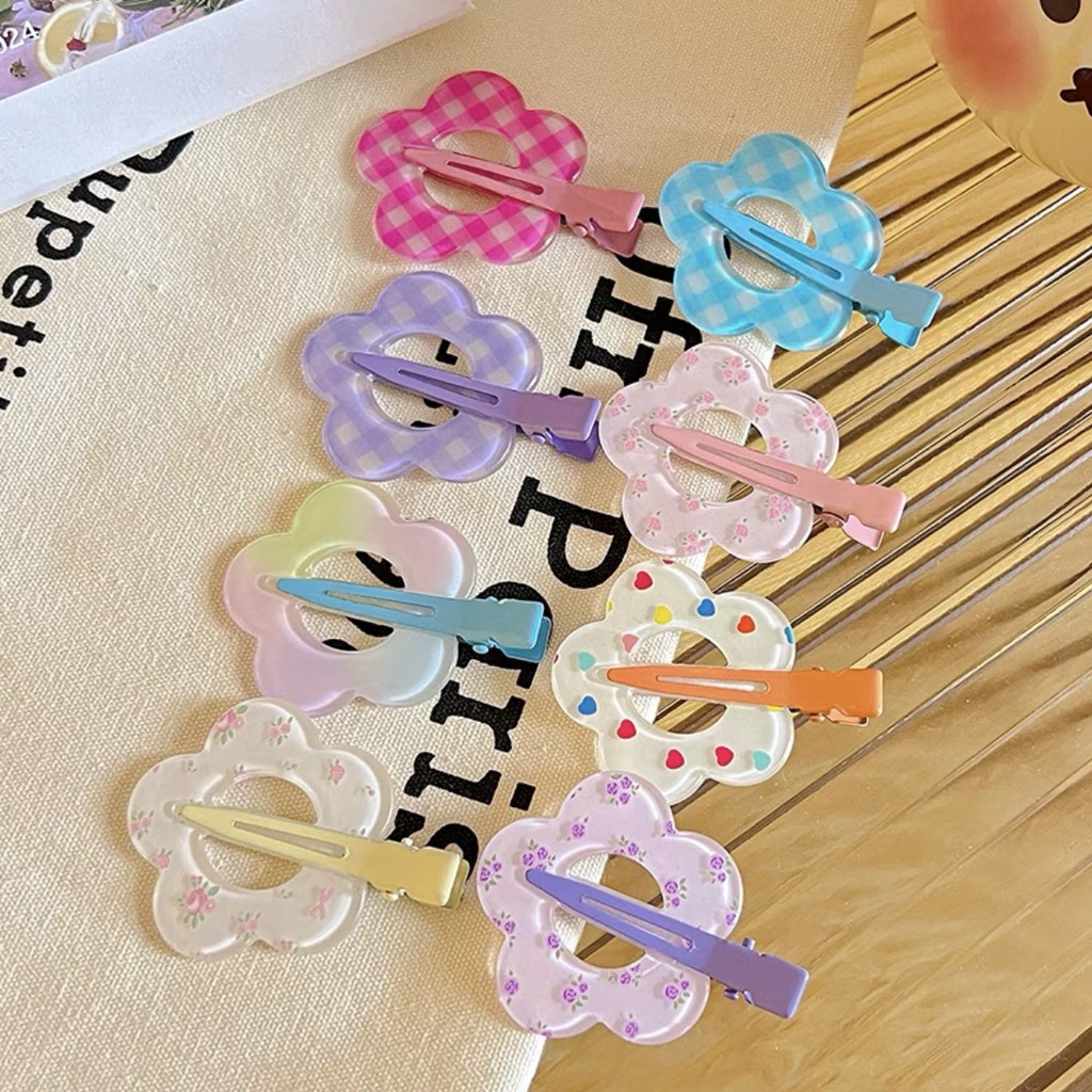 กิ๊บติดผมสีลูกกวาดกิ๊บติดผมลายดอกไม้น่ารักหวานดอกไม้สีสันสดใสหน้าม้าคลิปไร้รอยต่อคลิปแต่งหน้าดอกไม้เครื่องประดับผม