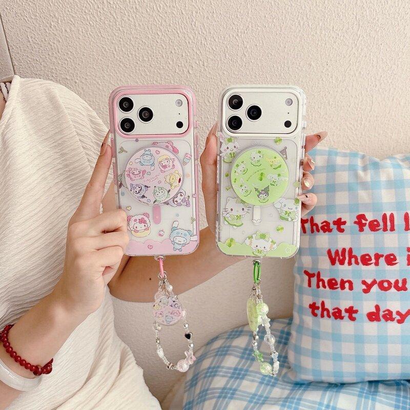 เหมาะสําหรับ iPhone 17 Pro Max 16 การ์ตูน Sanrio Magnetic Bracket เคสโทรศัพท์ Lanyard Hard Shell สําหรับ 17 16Pro Max 15PM 14 13 ฝาครอบป้องกัน