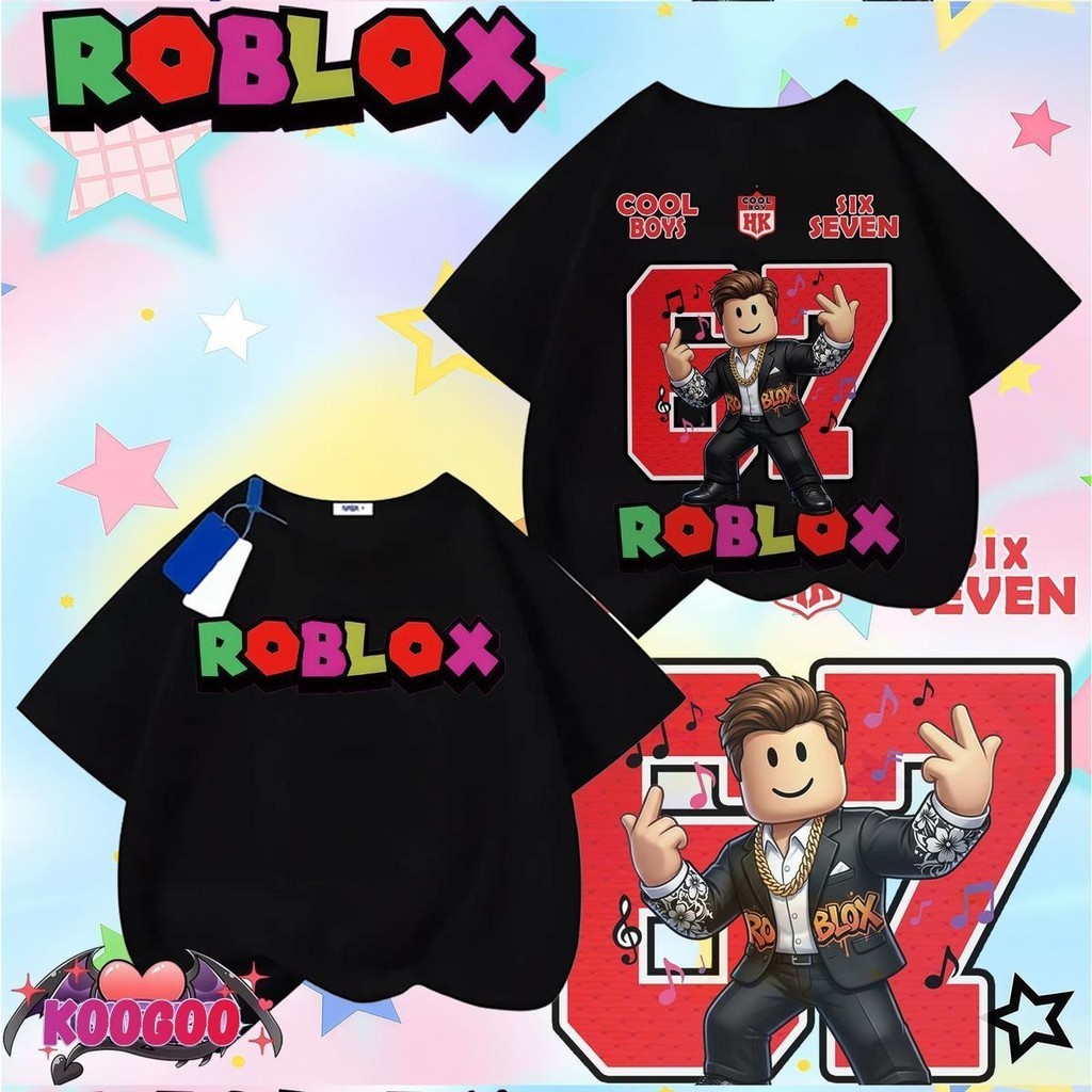 67 Roblox Cartoon Print T-Shirt Adult Kids Unisex Casual Cotton Tee