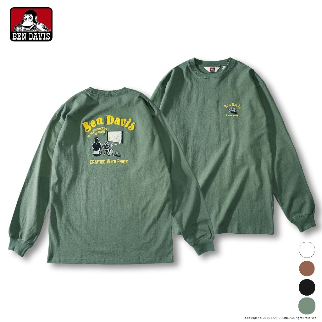BEN DAVIS Multiculture เสื้อยืดภาพยนตร์พิมพ์ Ape Logo Pattern แขนยาวผู้ชาย