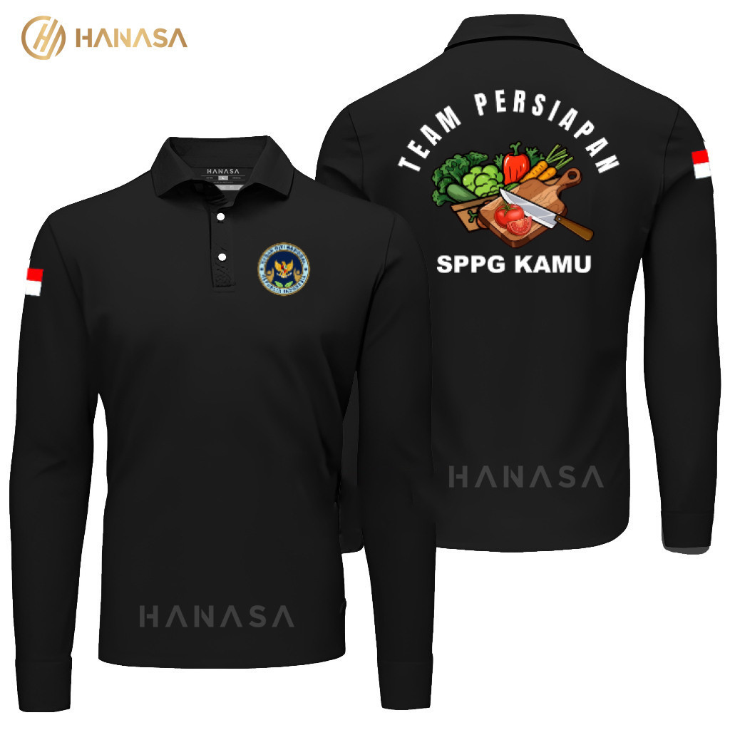HANASA เสื้อโปโลแขนยาว DB TEAM PEGOSAN SAYUR MBG SPPG | เสื้อโปโลผู้ชายและผู้หญิง | เสื้อคอปก