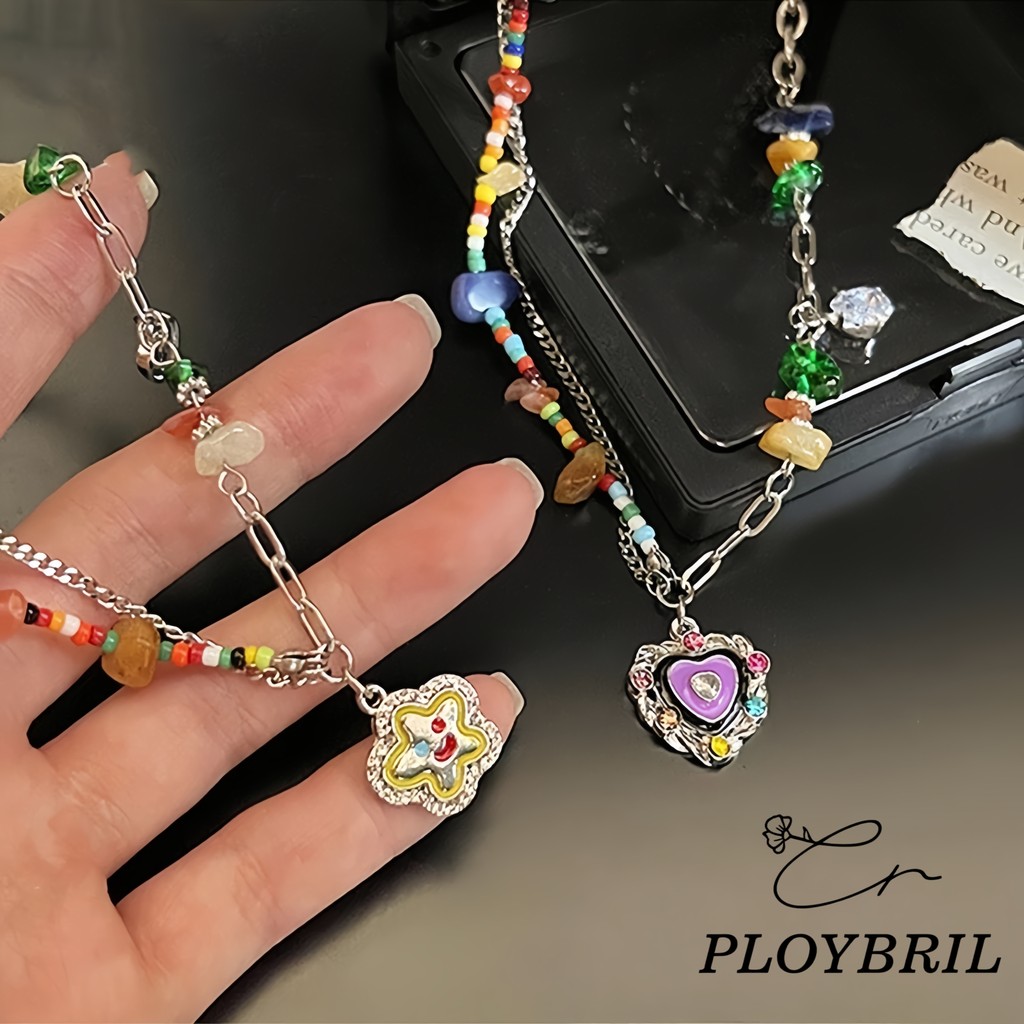PLOYBRIL 2026 สีสันลูกปัดยิ้มสร้อยคอรักจี้สร้อยคอผู้หญิง X071