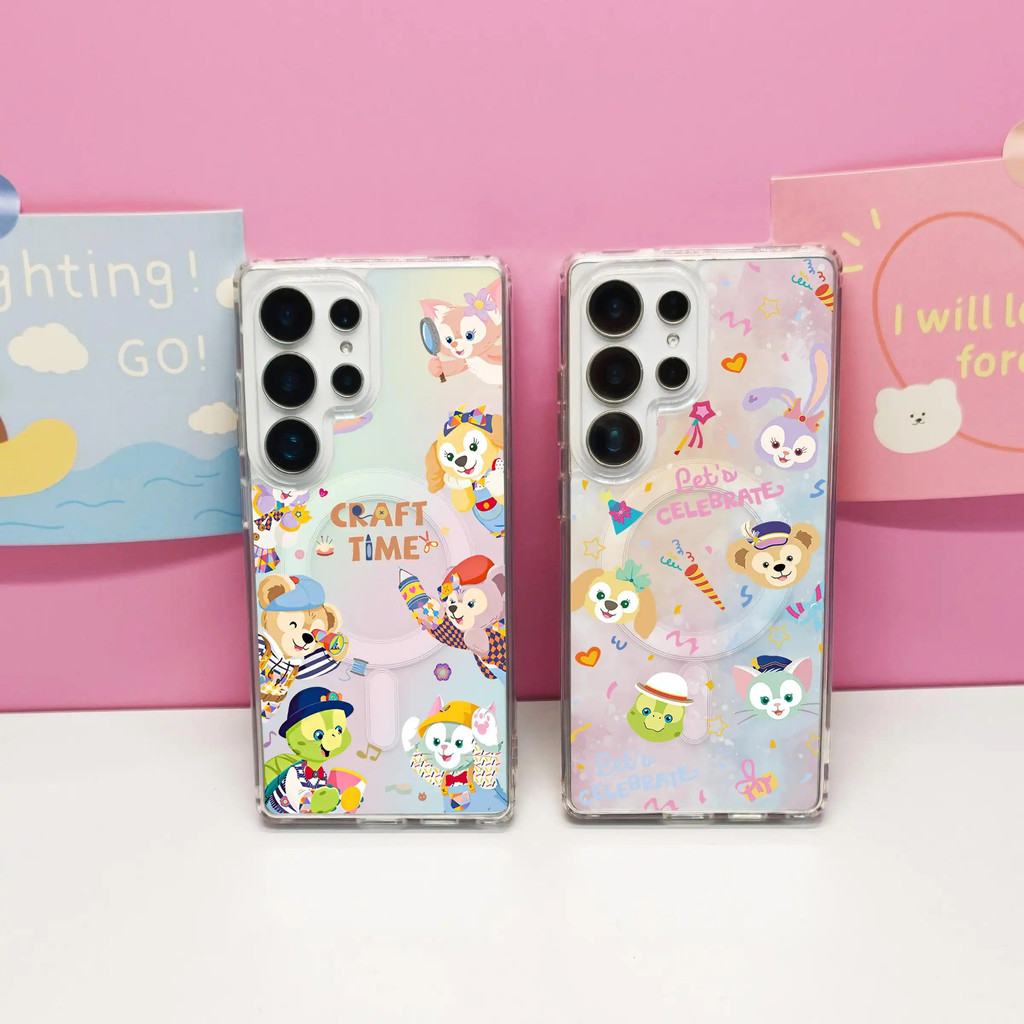 สําหรับSamsung s26 Ultra S25 FE S25 UltraกรณีS24 Ultra S24 FEน่ารักการ์ตูนA56 17 16 15 14 13 12 pro Maxแม่เหล็กS23 Ultra Hardโปร่งใสสีกระต่ายดอกไม้ไฟ