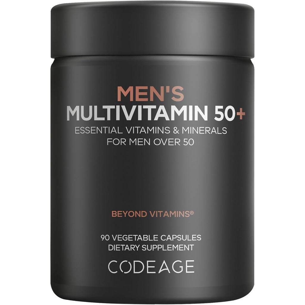 Codeage Mens Multivitamins 50+- 50 Years Old Old Basic Vitamins, Minerals, Coenzyme Q10, Turmeric, S