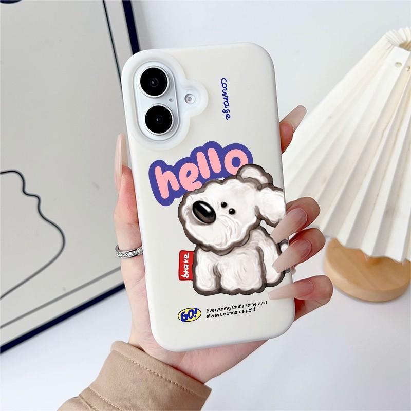 เคสไอโฟน เคสครีมสีขาว ลายสุนัขบิชอนสีขาว 17/17Pro/17ProMax/16/16Pro/16ProMax/15/14/13/12/11/X/XS/XR/