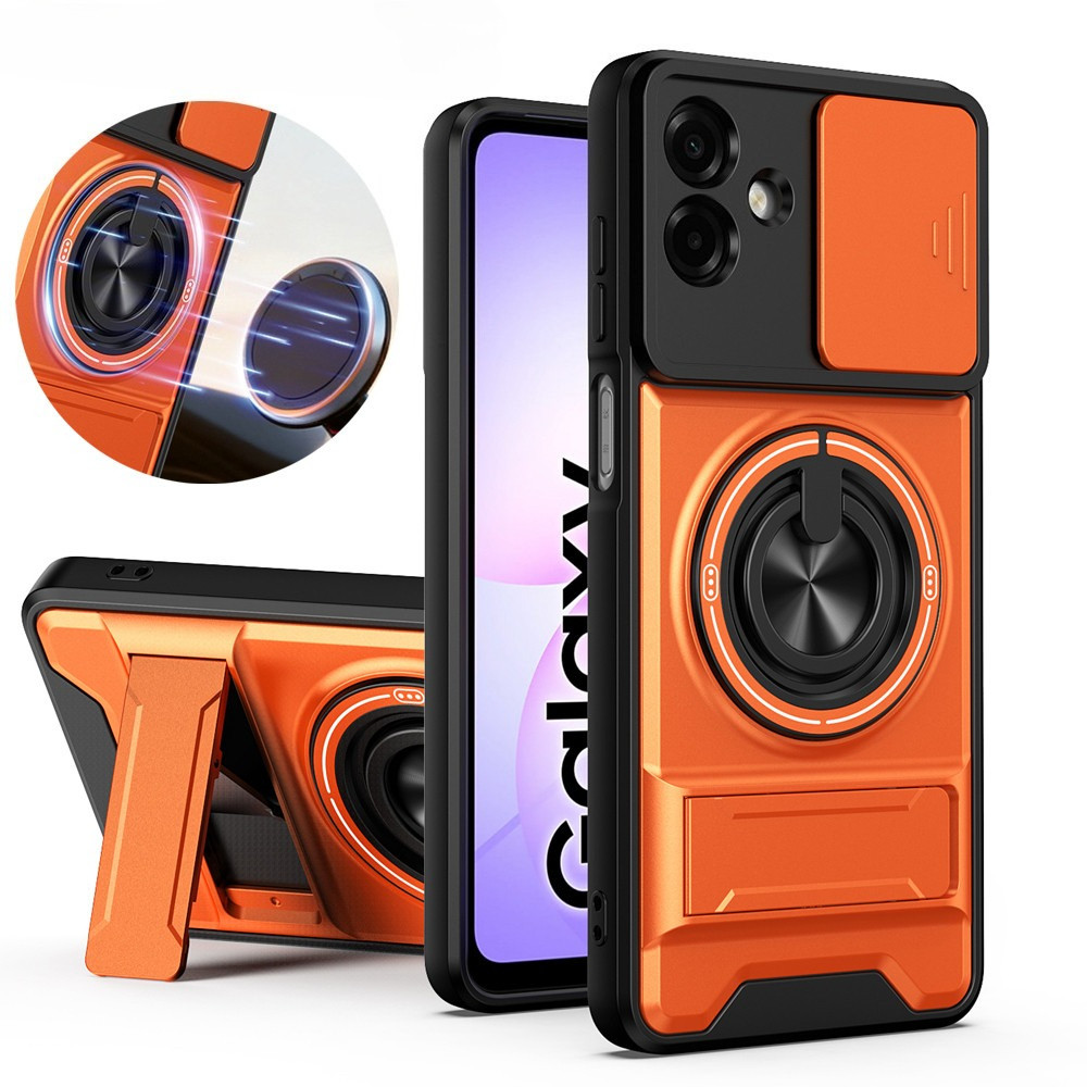 360 ที่วางแหวนเคสโทรศัพท์เหมาะสําหรับ Samsung A07 A06 4G A05 สไลด์กล้องป้องกันขาตั้งตรงแม่เหล็กติดรถยนต์กันกระแทกฝาครอบป้องกัน