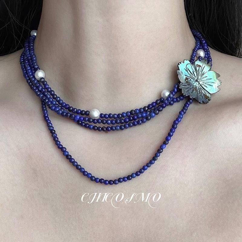 Vintage Heavy Craft Dream Universe ดอกไม้มุก Multi-Loop สร้อยคอถักทองแดงZirconจี้ RDTW