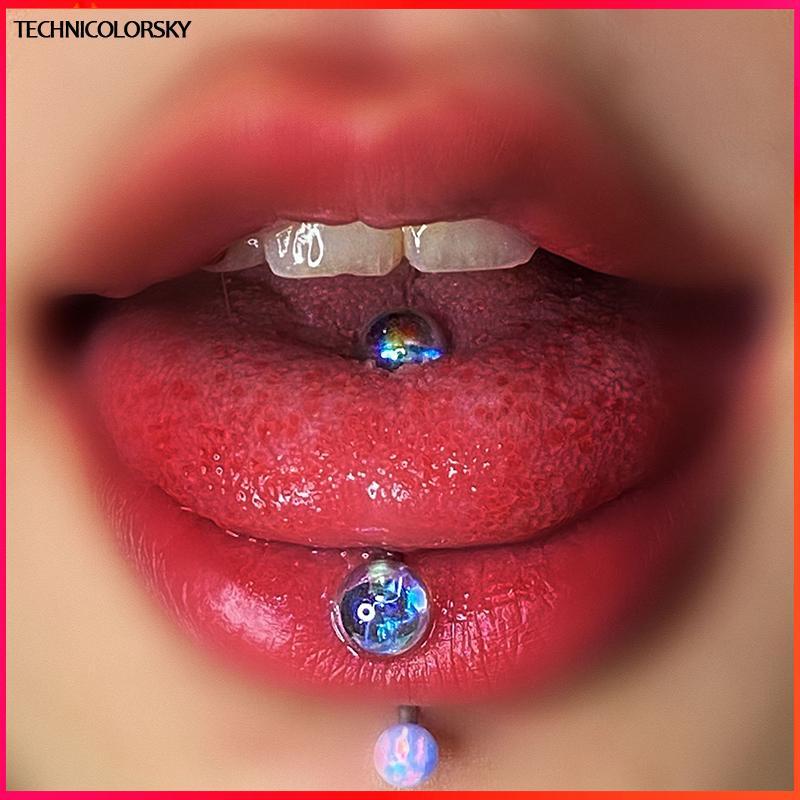Technicolorsky 1 ชิ้นไทเทเนียมเหล็กที่มีสีสันลิ้นเล็บเจาะ Body Studs เจาะเครื่องประดับสําหรับผู้หญิงของขวัญแหวนลิ้น TSY
