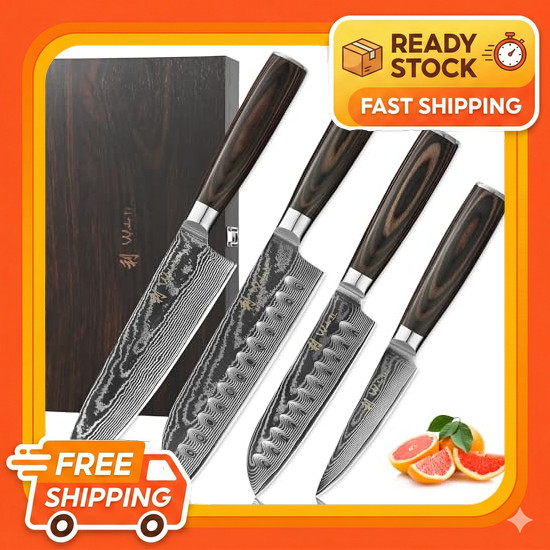 Wakoli ESE 4-piece kitchen knife set [Gyuto knife, Santoku knife, small Santoku knife, office knife]